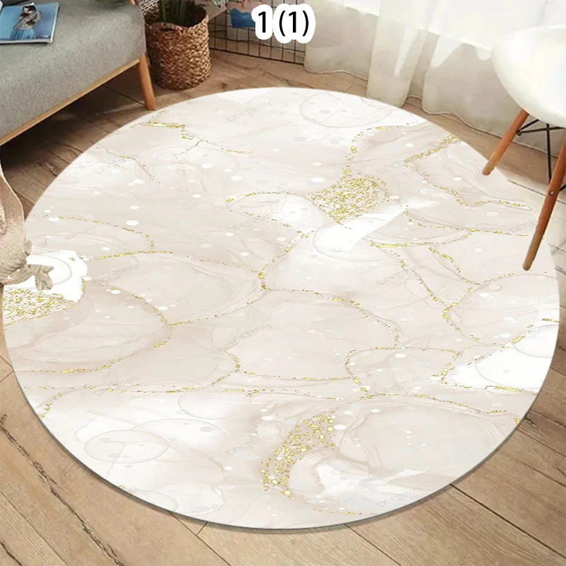 2026 New Style Luxurious Marble Colour White Gold Round Carpet Rug for Bedroom Living Room Decoration,pet Decor Floor Mat