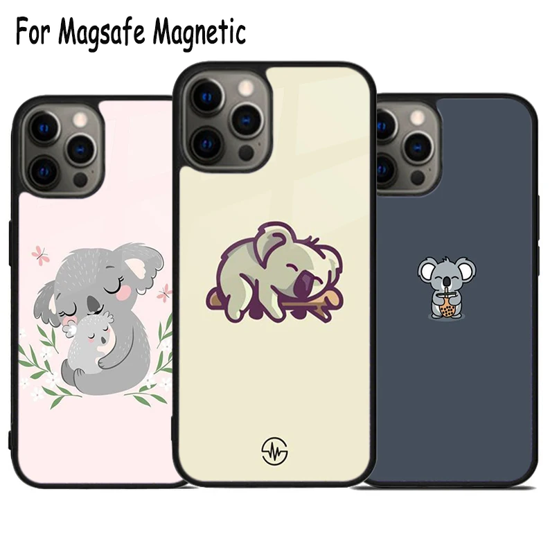 Cute Cartoon Koala Wireless Charge Magsafe Phone Case For iPhone 15 16 14 13 11 12 Pro Max Plus Magnetic Bumper Cover