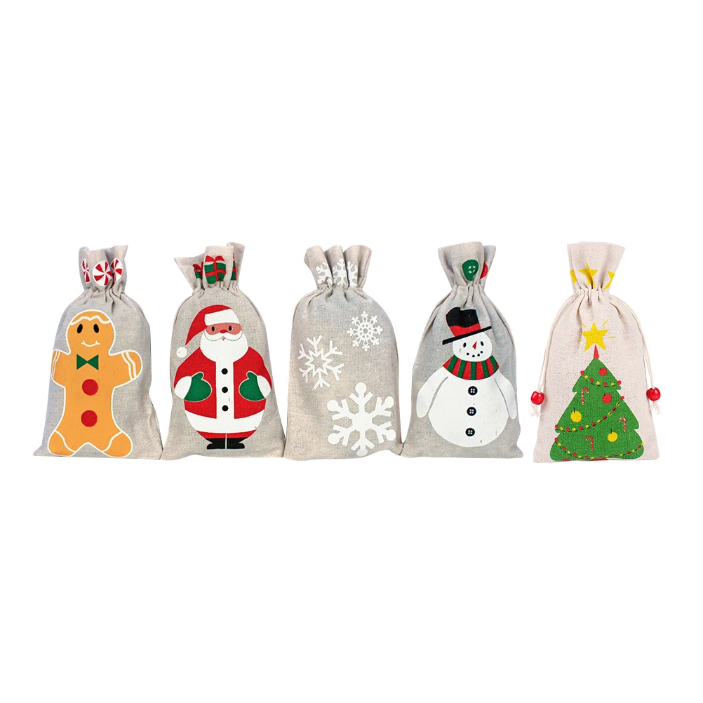 

5 pcs Christmas Wrapping Bags Drawstring Gift Packing Pouch Storage C y Cookie Biscuit Chocolate Present Practical Durable