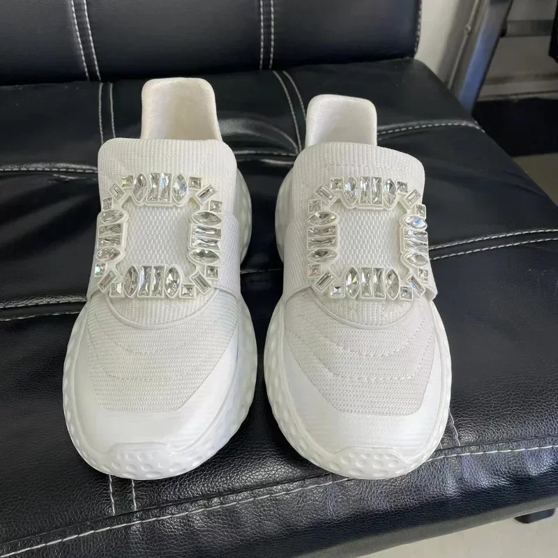2024 New Style Brand Platform Sneakers Crystal Buckle Mesh Chunky Women\'s Sneakers Vulcanized Casual Shoes