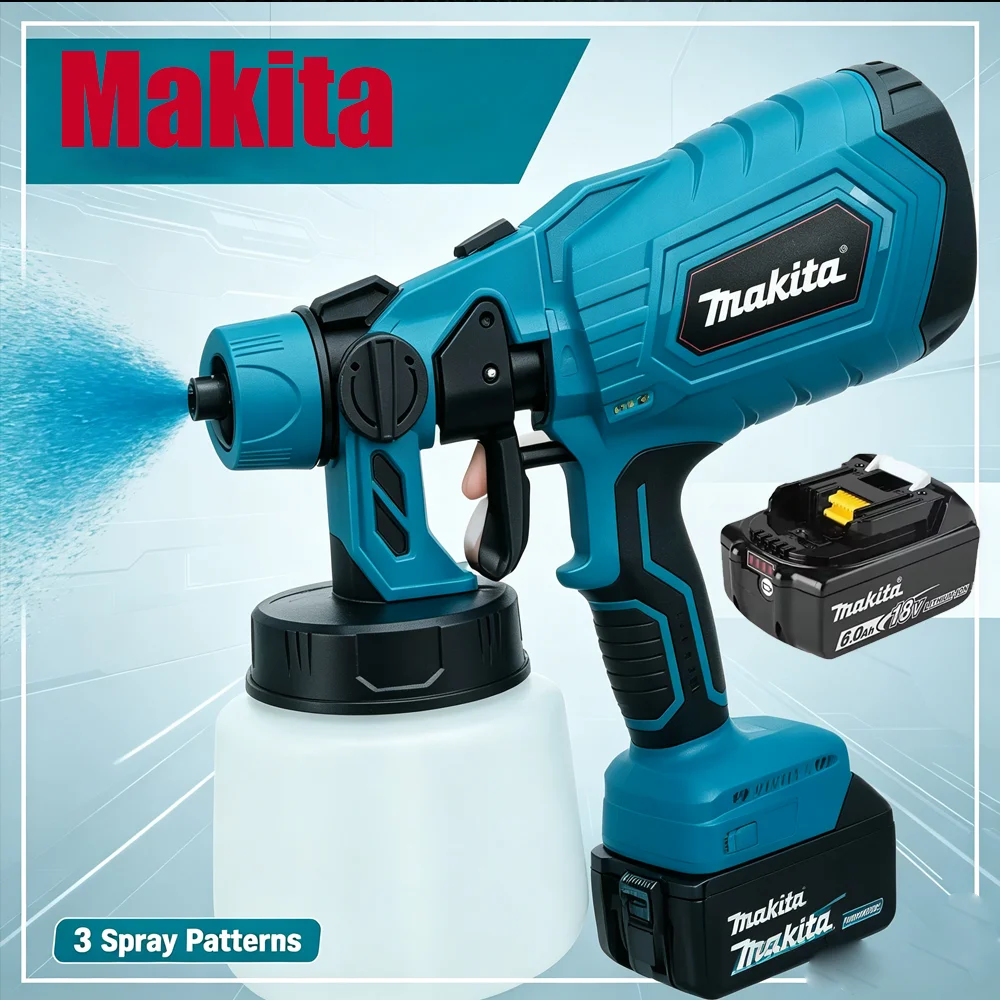 Makita 18V BL1860 Battery Cordless Electric 1L Paint Spray Gun,  HVLP Paint Sprayer for Auto Furniture DIY Surface Painting Work