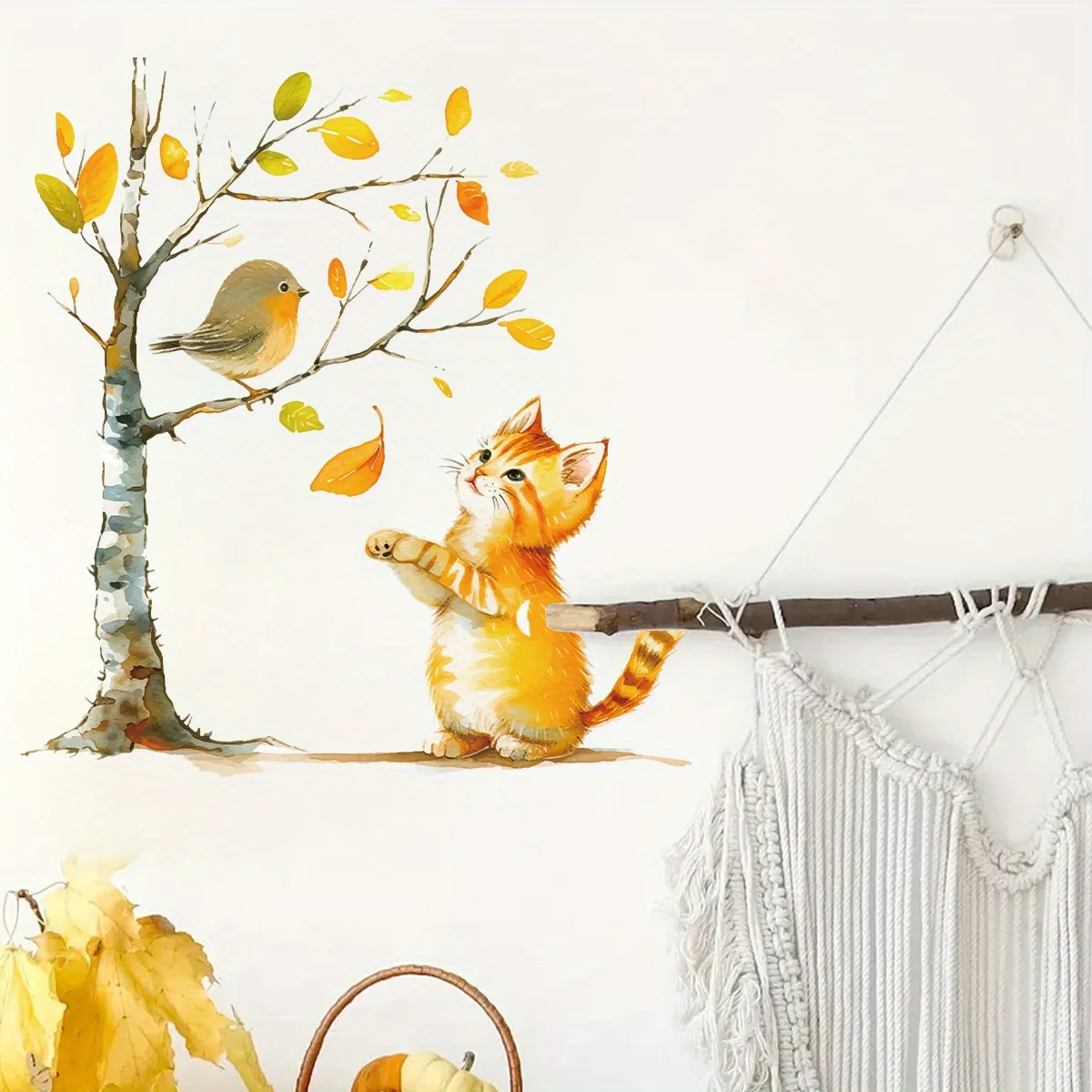 1Pc Watercolor Cute Cat Tree Furniture Wall Stickers Removable for Bedroom Decoration Living Room Kids Room Decor Wall Decals