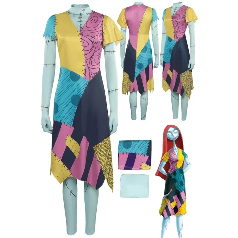 

Nightmare Cosplay Before Christmas Sally Role Play Women Costume Disguise Girls Fantasy Female Halloween Carnival Party Clothes