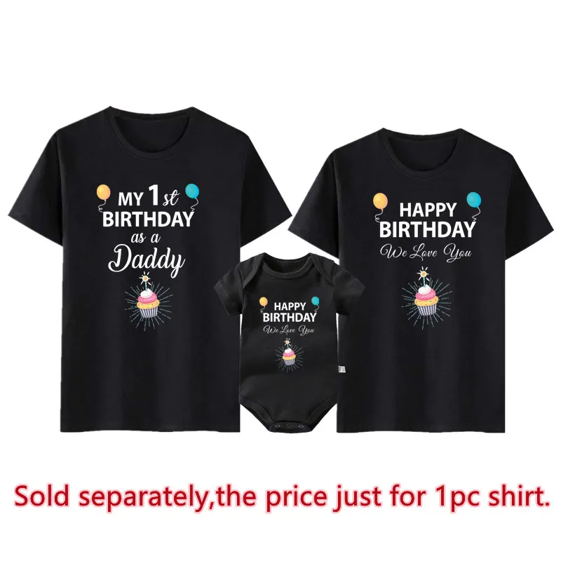 My 1st Birthday As a Daddy Family Matching Shirts Cotton Dad Mom Tshirts Baby Rompers Funny Daddy\'s Birthday Party Gifts Outfits