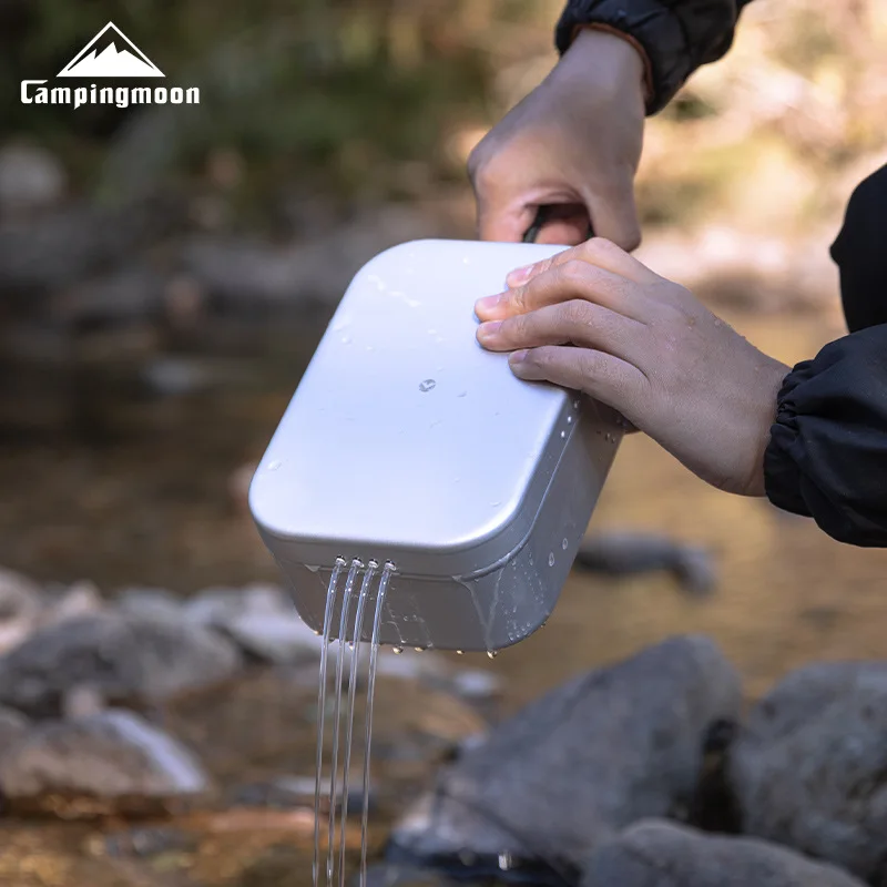 

Campingmoon Durable Pressure Relief Camping Lunch Box Alumina Camping Cookware Metal Food Container with Handle