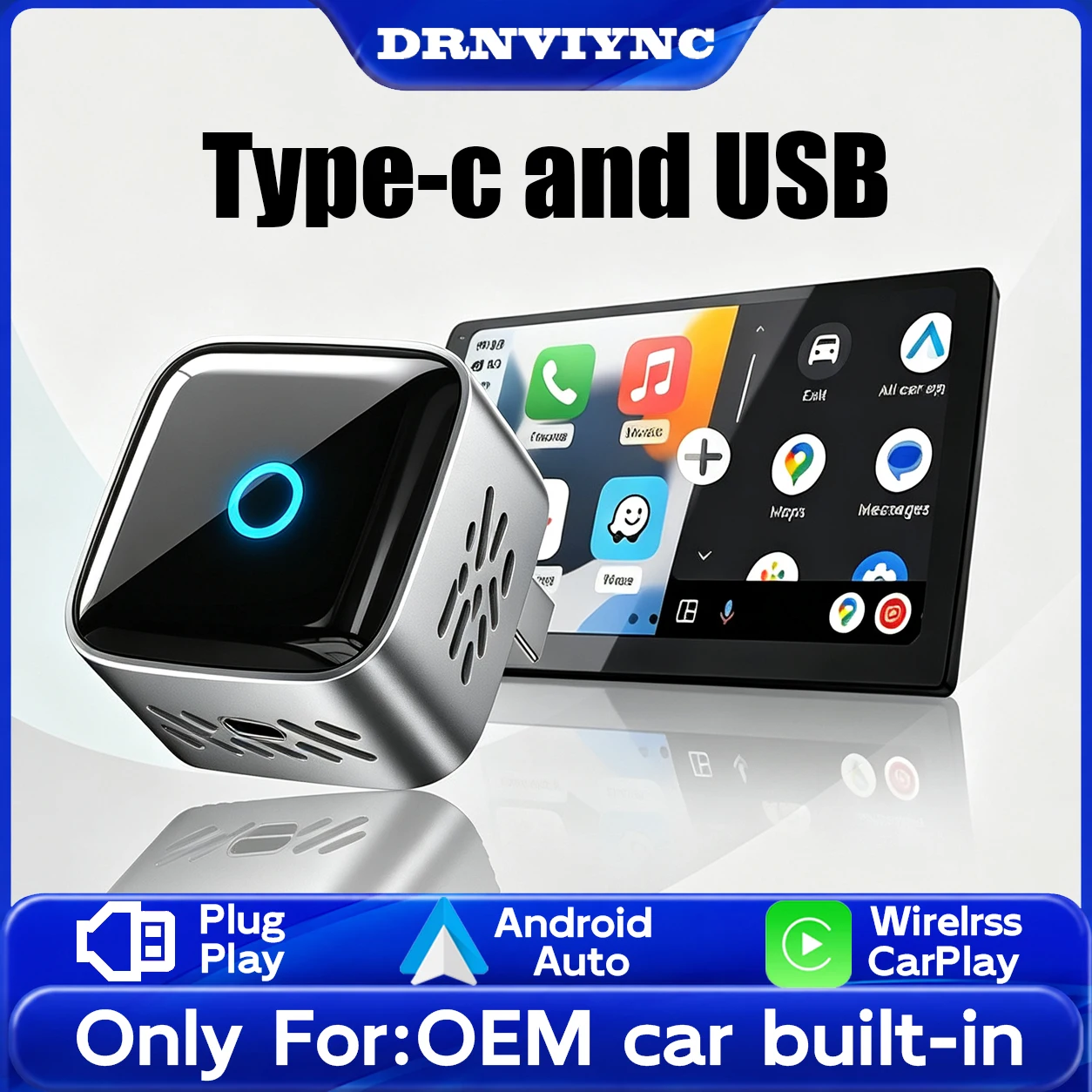 DRNVIYNC Upgraded Wireless CarPlay Adapter Wireless Android Auto  Seamless Connection for Convert Wired to Wireless Car Play Type-c and USB