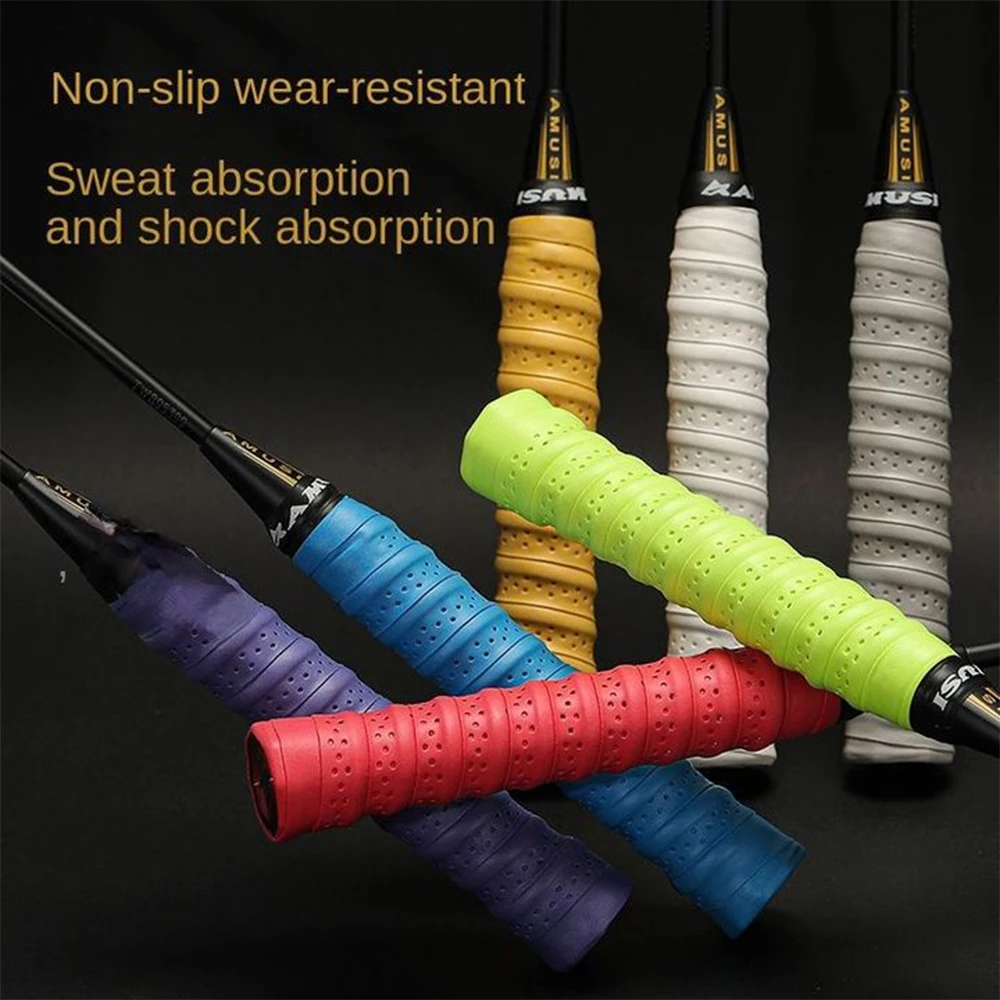 10pcs 1.1m Thickened Keel Hand Glue Anti-slip Badminton Sweat-absorbing Belt Perforated Tennis Racket Handlebar Rod Grip Tape