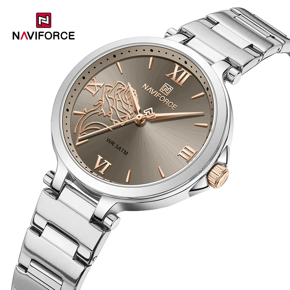 NAVIFORCE Women Watch Woman Rose Design Clock Stainless Steel Luxury Watches Simple Business Wriswatches Ladies Relogio Feminino