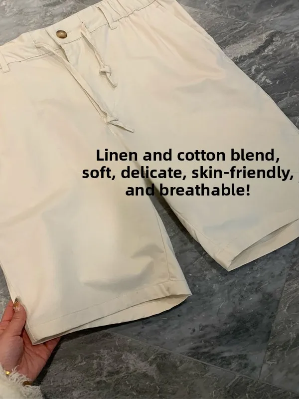 

Skin-friendly Breathable Waed Cotton Linen Men's Color Faion Elastic Waist Casual orts Youthful Vitali Sle