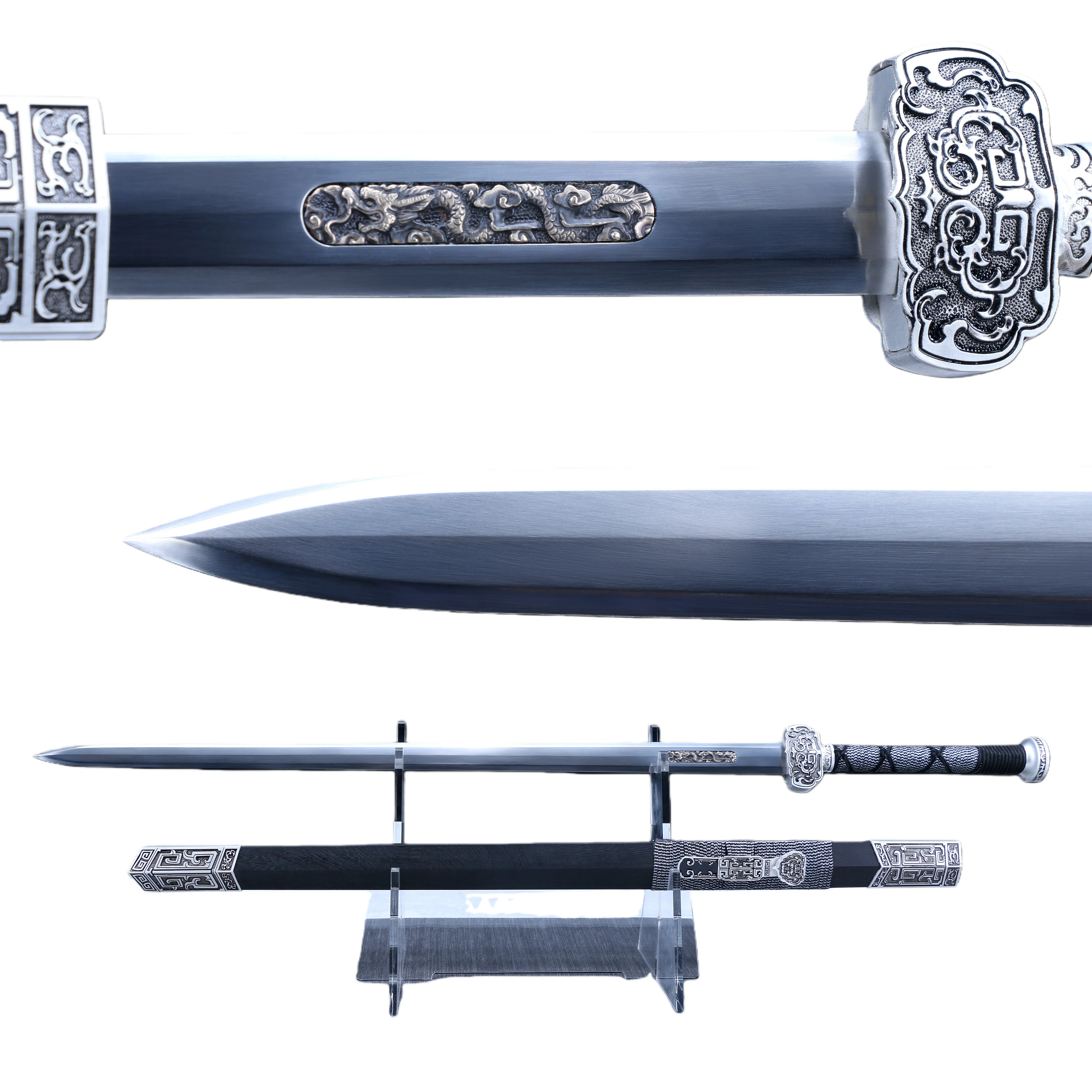 Chinese Floating Dragon samurai Sword, medieval retro combat preparation, real steel, sharp blades, katana combat training, full