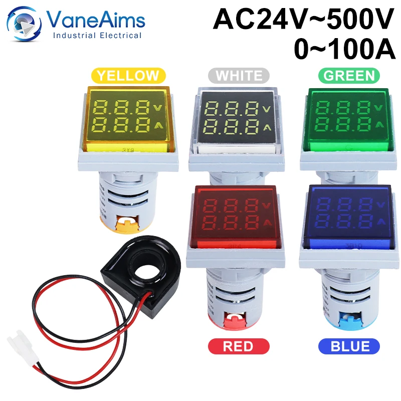 22mm AC LED Digital Voltmeter Ammeter AC24-500V 0-100A Voltage Current Dual digital display Meter Volt Amp Tester Detector