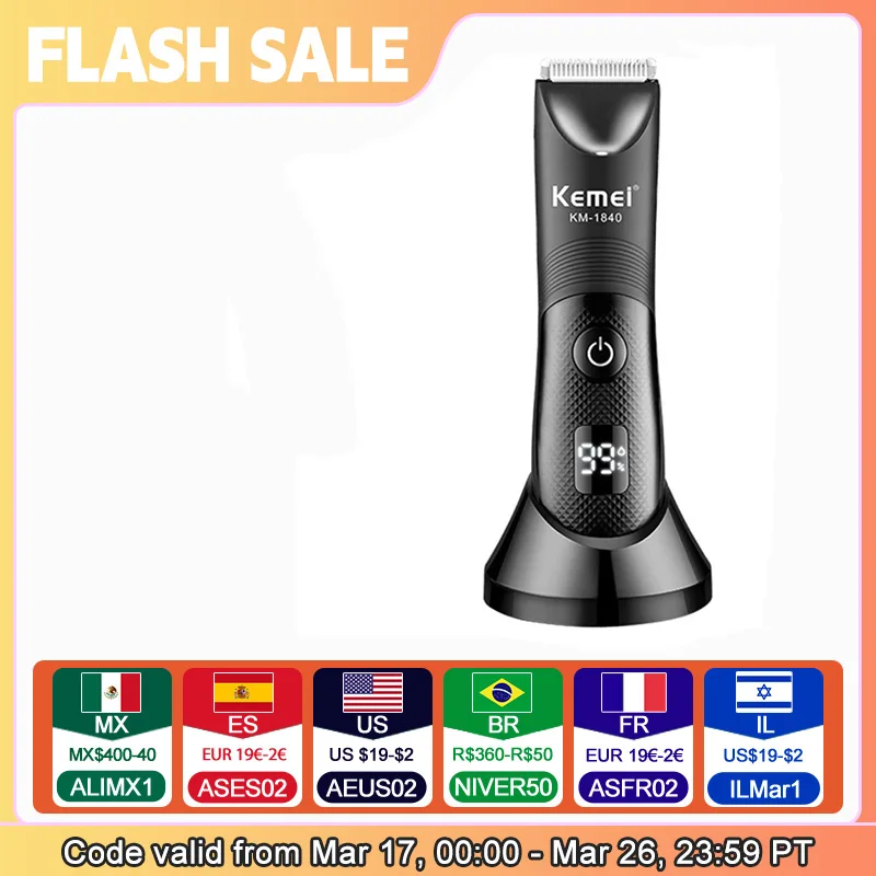 Kemei Electric Groin Ball Hair Trimmer Waterproof Clippers Body Pubic Dock Groomer Ceramic Blade Rechargeable Male Hygiene Razor