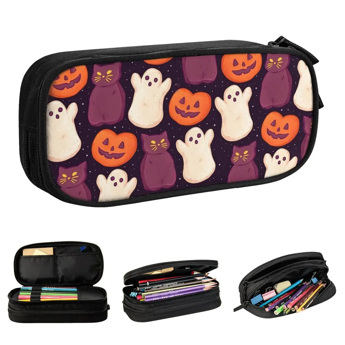 

New Halloween Marshmallows Pencil Cases Kitties Pumpkin Pencil Pouch Pen Box for Student Large Bag Office Gifts Stationery