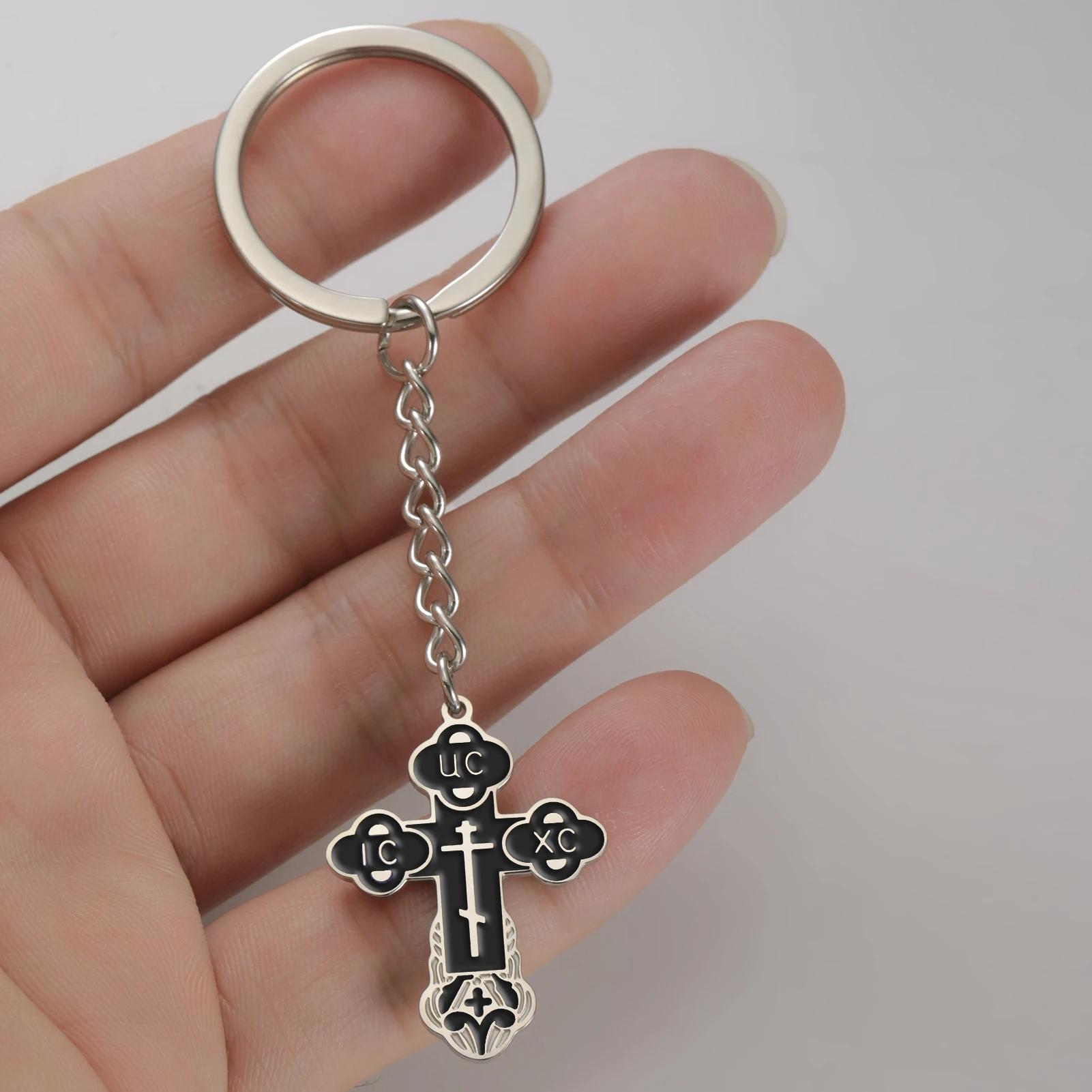 COOLTIME Edelstahl-Kreuz-Anhänger-Schlüsselanhänger, östliche orthodoxe Inschriften, Amulett-Schlüsselanhänger, christlicher Gebetsschmuck – Detail 13