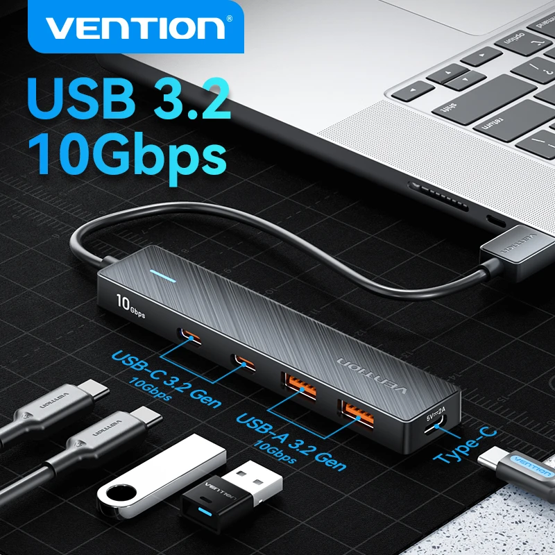 Vention USB HUB 10Gbps USB-A 3.2 Gen2 USB Splitter USB C USB A Hub 4 USB Port 3.2 for MacBook Pro Air Multiport Adapter USB HUB