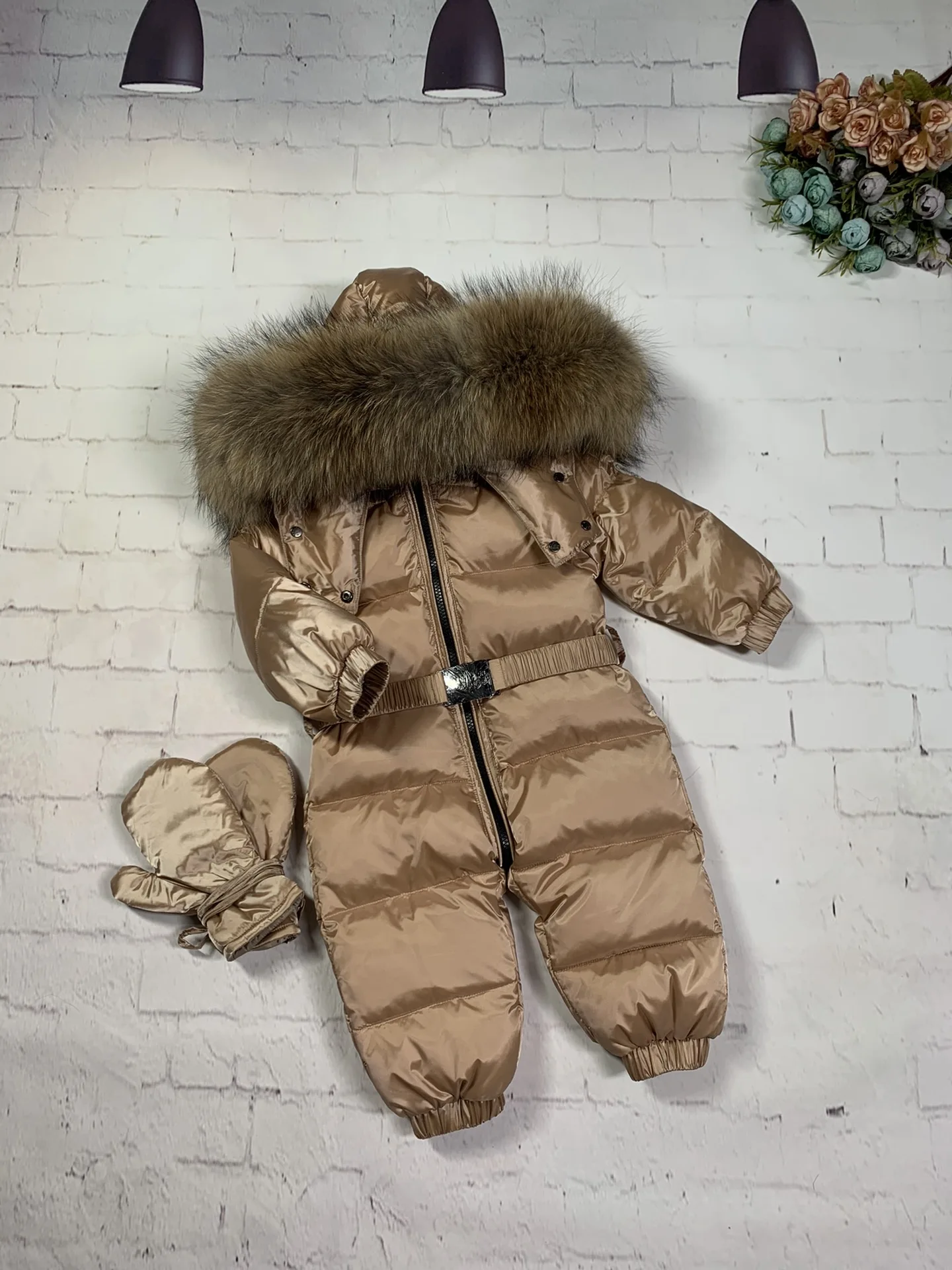 70cm-150cm Raccoon fur Outdoor 2022 winter down jacket child down coat overall children snowsuit girl outerwear suit jumpsuits