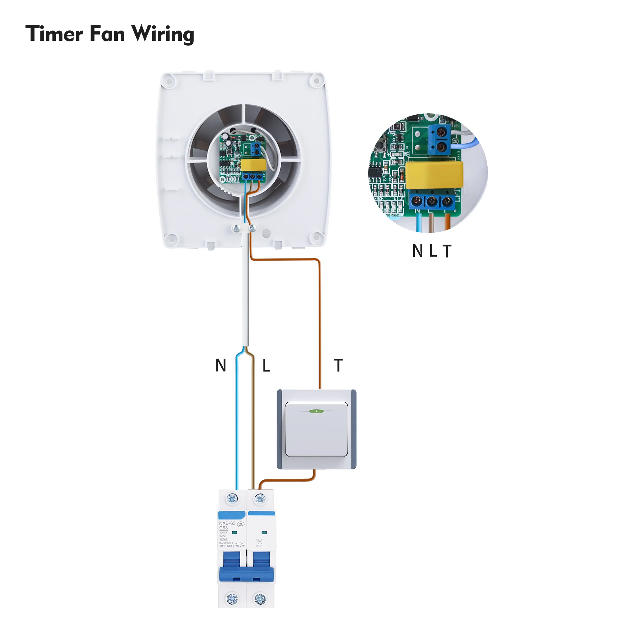 Канал 220 В, 4 дюйма, 100 мм, двигатель с шарикоподшипником, декоративный вентилятор, вытяжной вентилятор для ванной комнаты с таймером, задний клапан