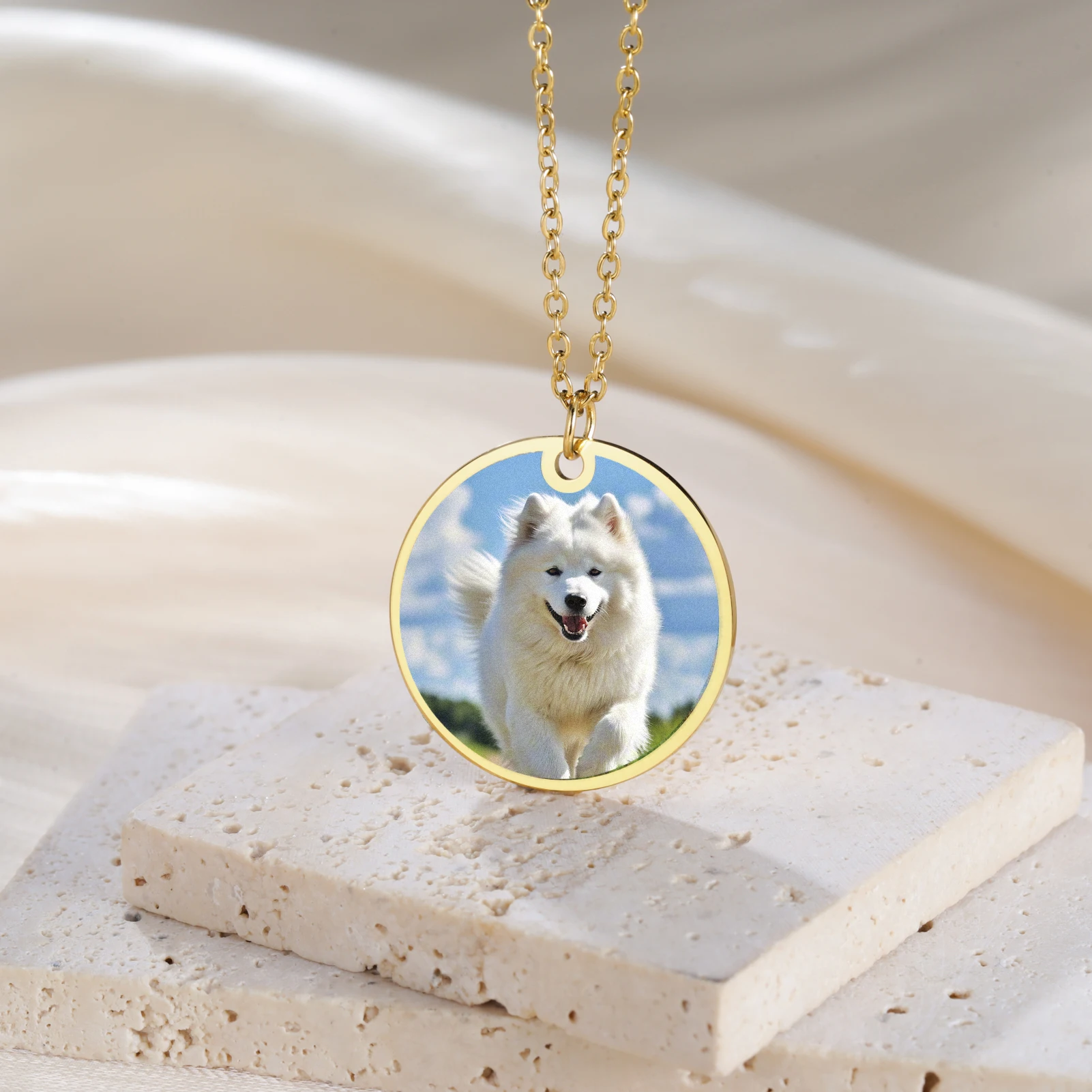 

Lemegeton Персонализированное фото ожерелье одностороннее гравированное круглое подвесное подвесное мужчина женщин из нержавеющей стали ювелирные изделия на заказ семейные подарки