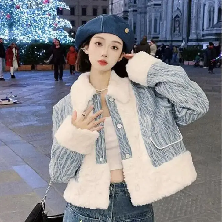 

Korea Lamb Plush Small Fragrance New Motorcycle Jacket Women'S Autumn Winter High-End Fur One-Piece Top