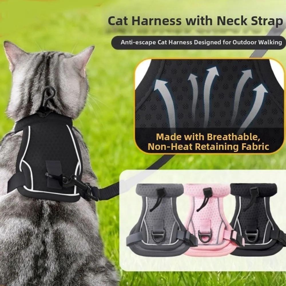 

Reflective Design Cat Harness Vest Escape Proof Breathable Pet Walking Harness Comfortable Adjustable Vest Cat Lead Leash