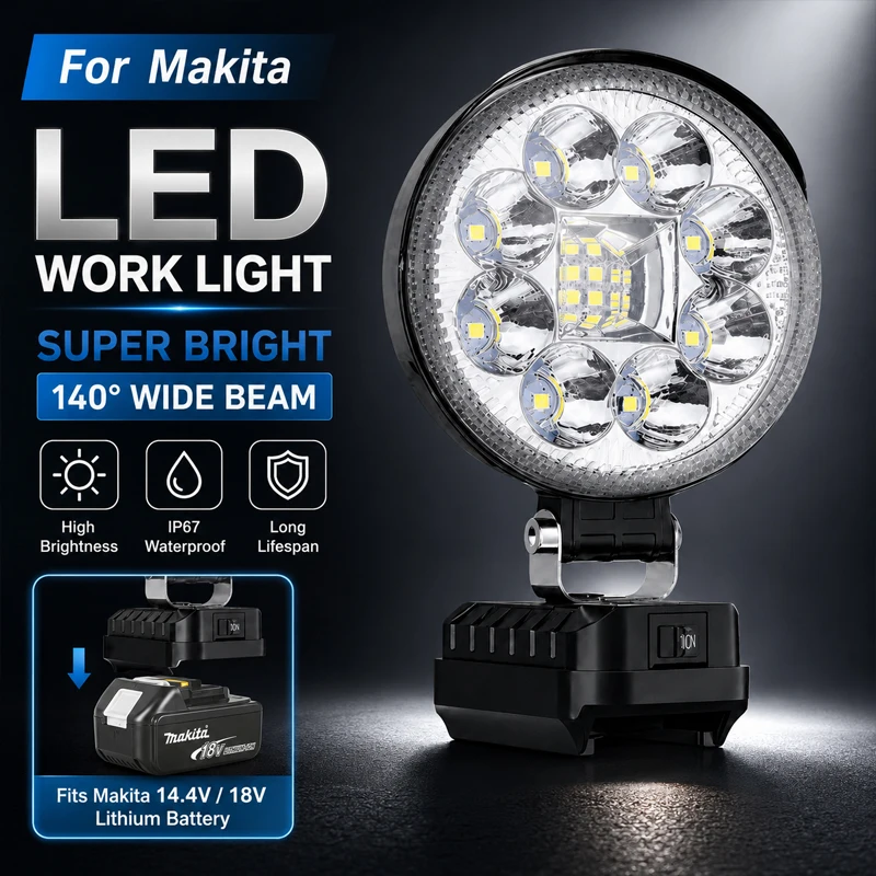 Rechargeable LED work light, compatible with Makit-a battery, suitable for camping and night fishing