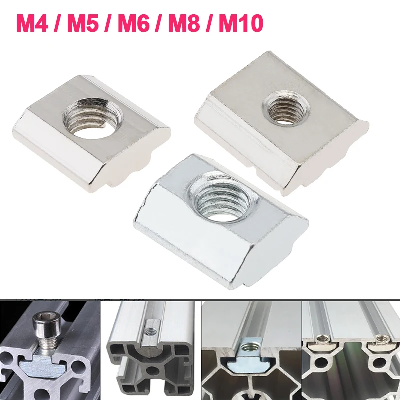 

1Piece M4/M5/M6/M8/M10 T Nut Sliding Square T Nut Hammer Drop In Nut Fasten Connector 2020 3030 4040 4545 Aluminum Extrusions