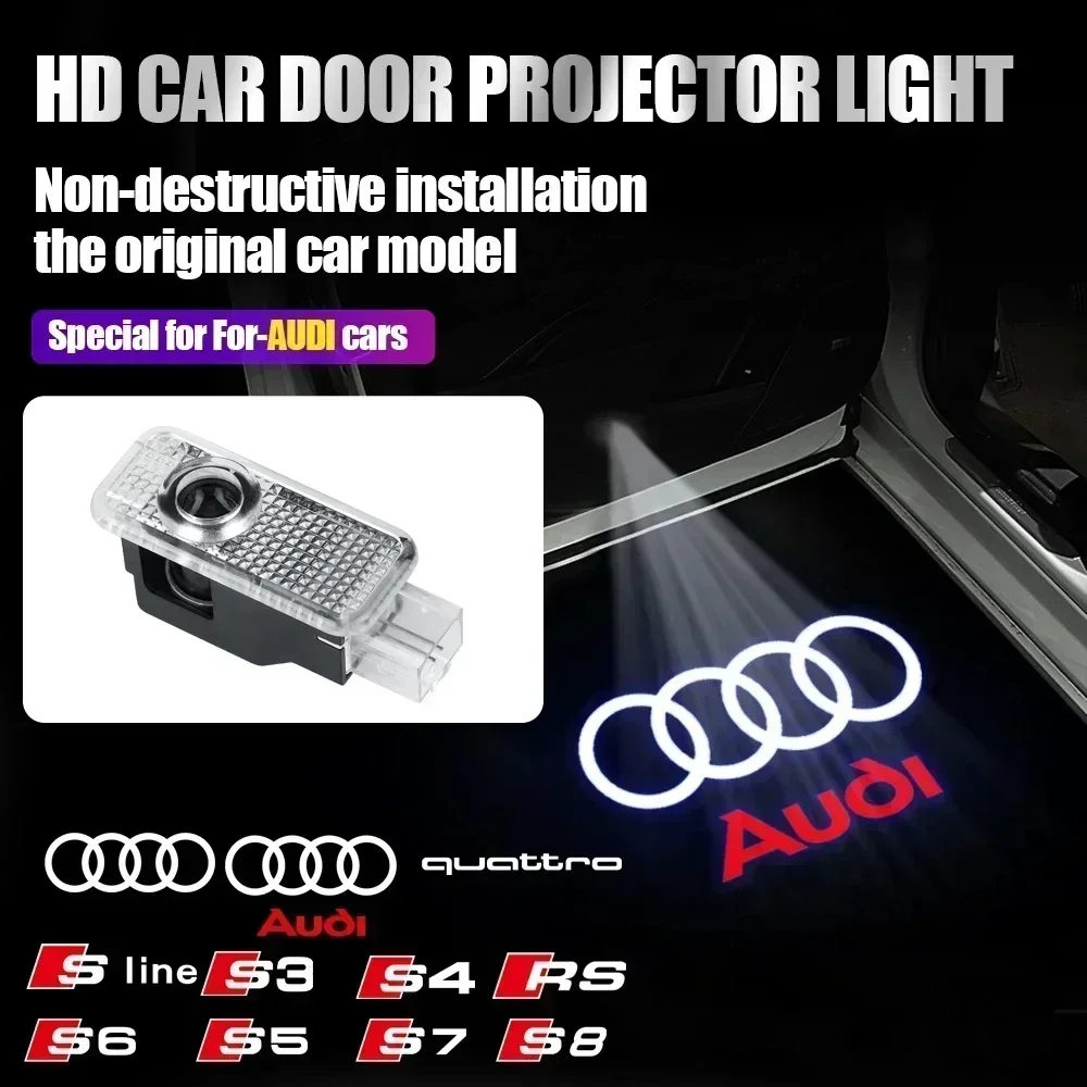 For Audi Sport RS A3 A4 B8 8P 8V A6L C7 C6 C5 A5 A8 Q3 Q5 Q7 B7 B6 B9 SLINE Quattro Car HD Door Welcome Light Led Projector Lamp