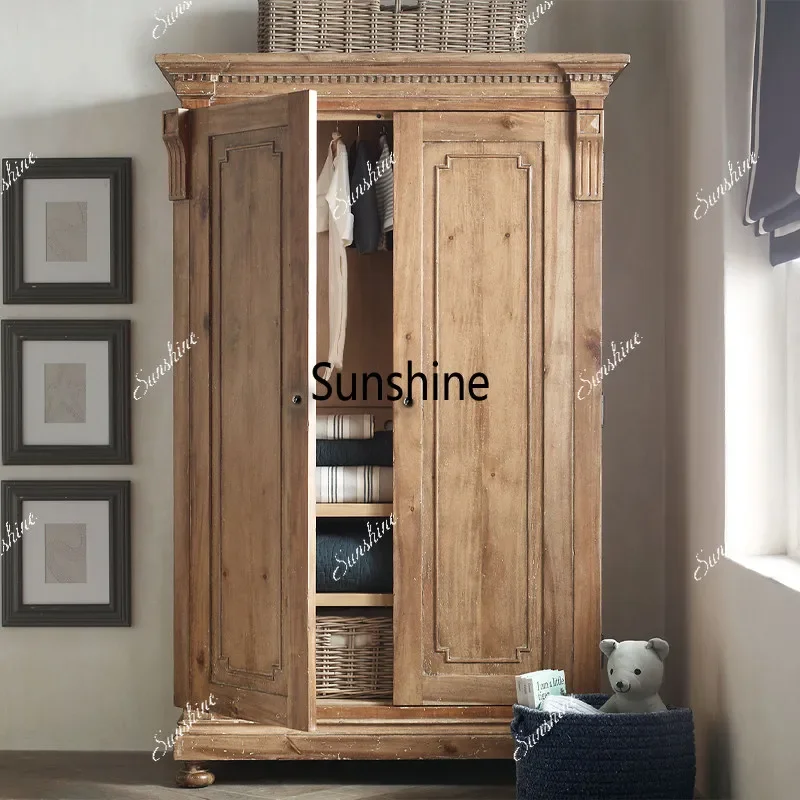 French retro wardrobe bedroom solid wood door, single child, installation-free