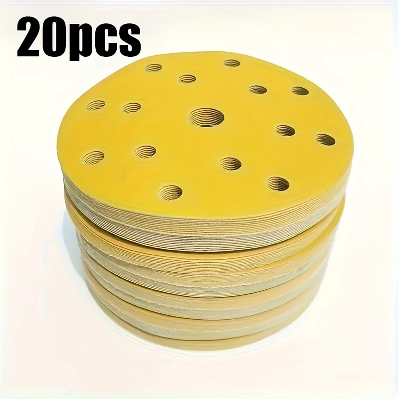 

20 pieces of 6-inch 15-hole self-adhesive suede sandpaper pads with alumina grit for automotive dry mills and putty polishers