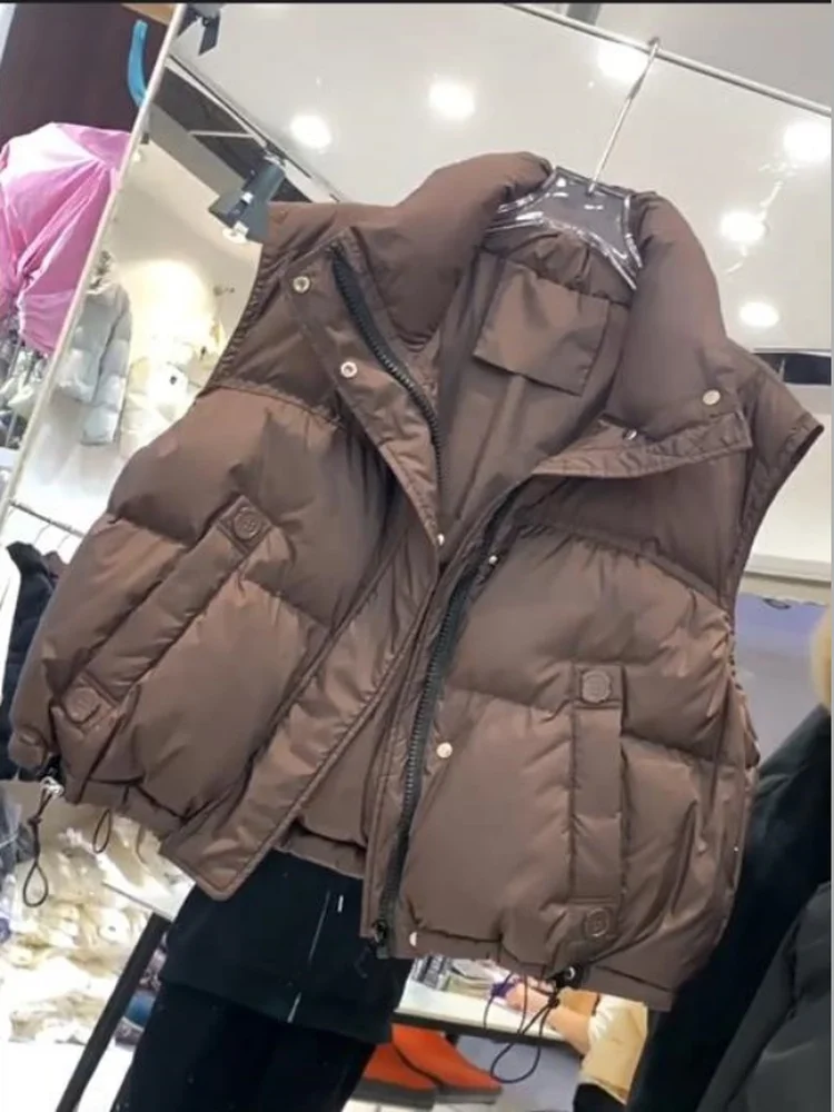 

Women's ort down Cotton Vest 2025 Autumn Winter New Korean Sle Stand Collar Outerwear Jaet Regular Length Zipper Closure