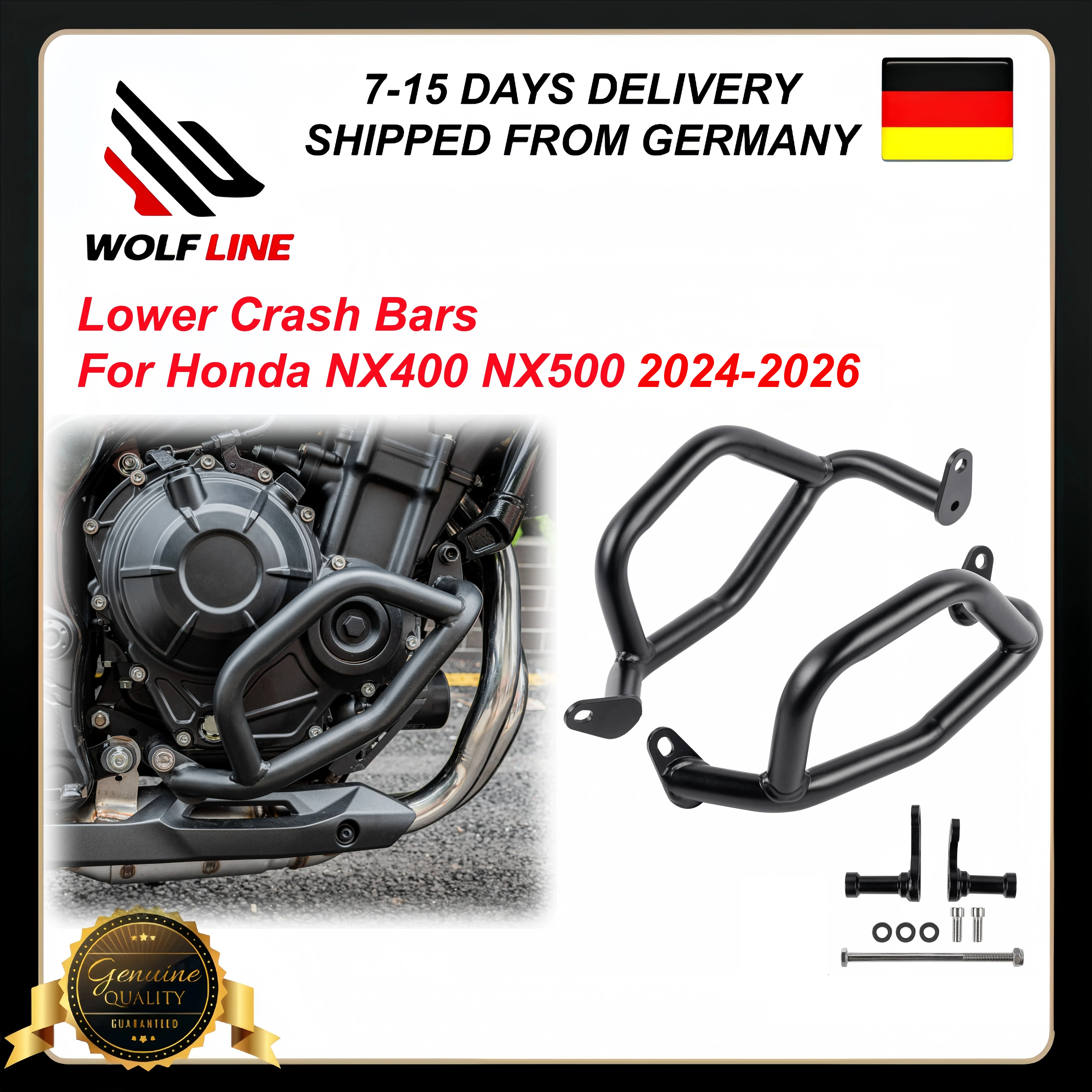 WOLFLINE Untere Sturzbügel für Honda NX 400 NX500 2024-2025 Motorschutz Stoßstange Motorrad-Rahmensturzschutz Zubehör