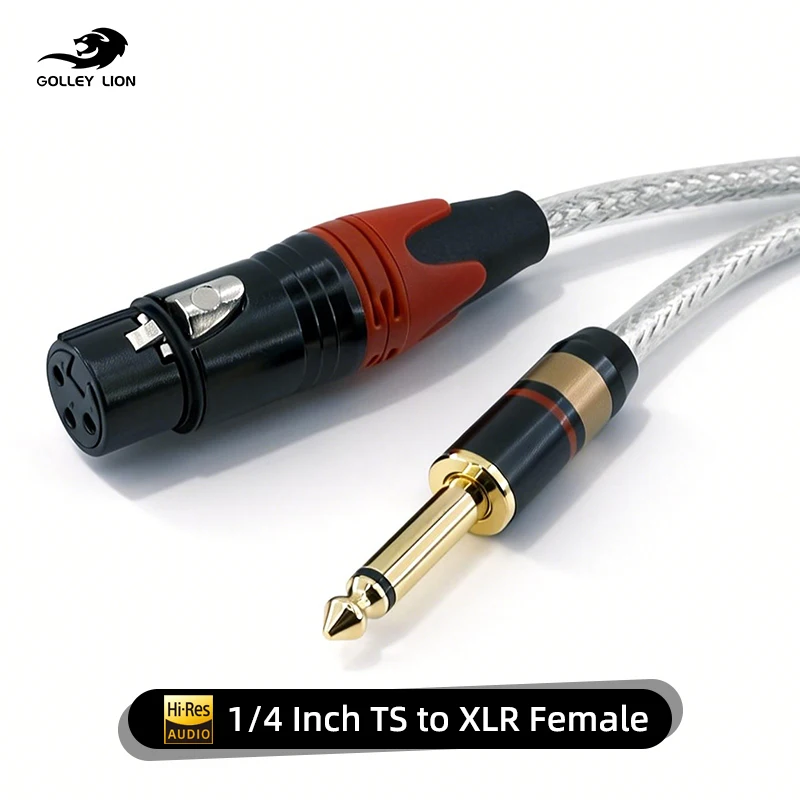 XLR Female to TS Cable XLR 3 Pin Female to 6.35mm TS Male Unbalanced Interconnect Wire Mic Cord for Dynamic Microphone