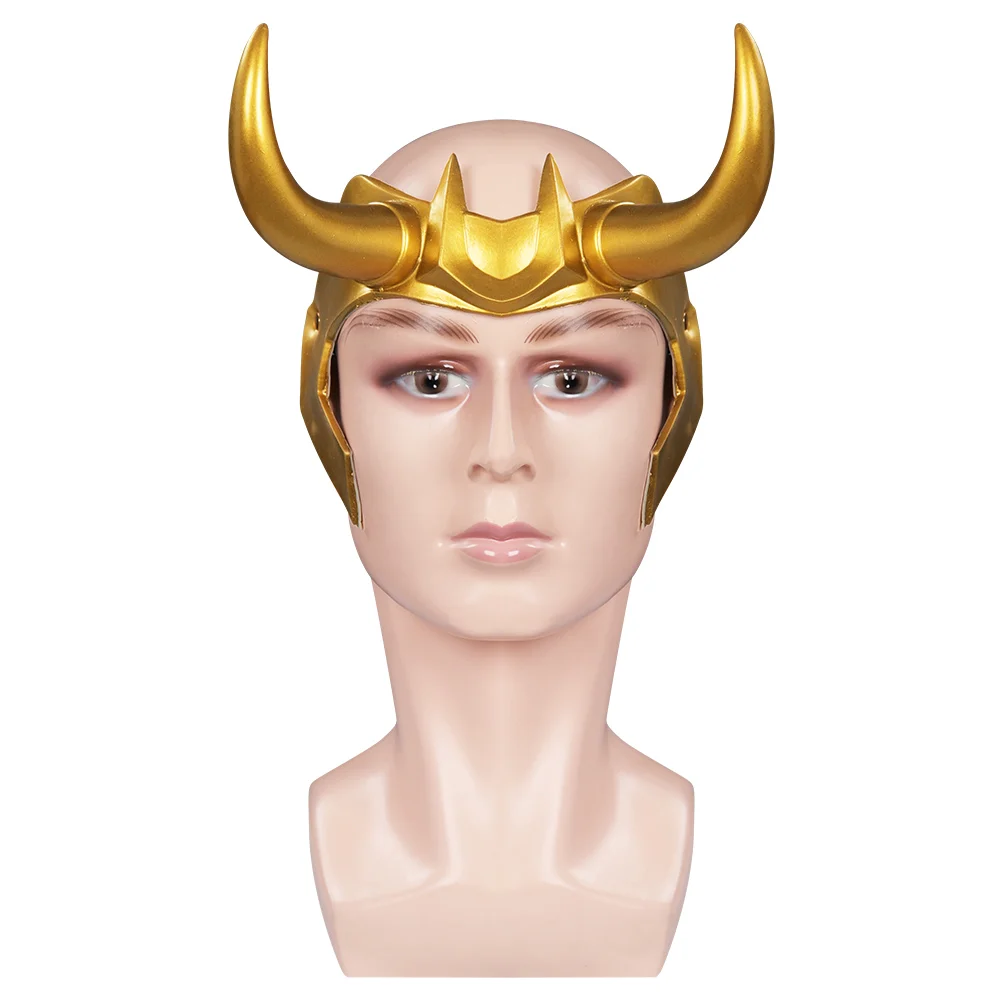 Fancy Loki Horns Mask Cosplay for Men Movie Super Villain Costume Accessories Golden Latex Helmet Woman Man Disguise Props Gifts