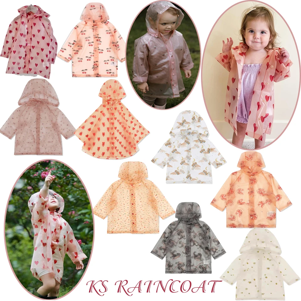 KS Baby Girls Raincoat Children's Clothing Animal Cherry Lemon Pattern Waterproof Poncho Kindergarten Rainsuit Kids Baby Clothes