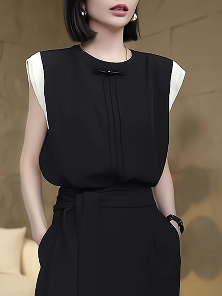 

Ele Bla ort Sve irt Women's Faionable Versatile Top Korean Sle Commute Wind Straight Tube ape Summer New A...