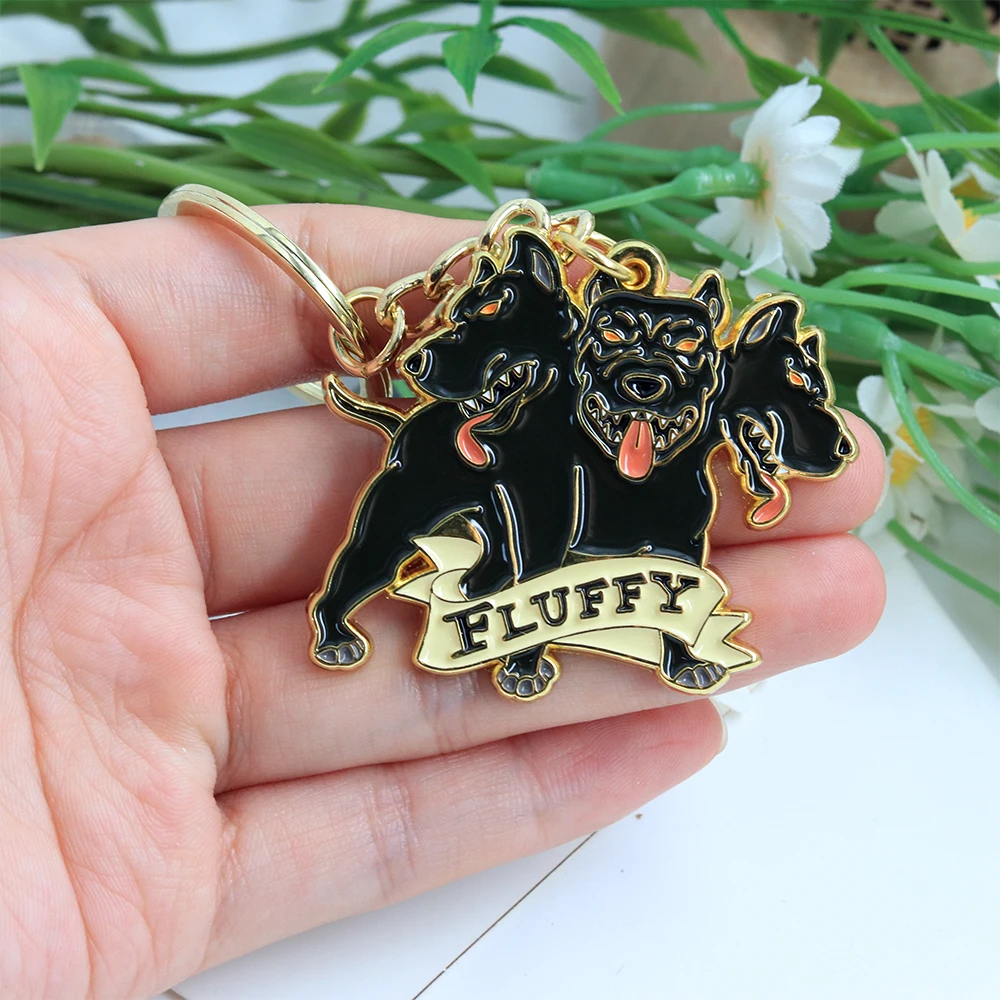 ثلاثة رؤوس الكلب رقيق المفاتيح سيربيروس الجحيم كلب الصيد حلقة رئيسية راعي القديس قلادة مخلوق سحري مجوهرات #3