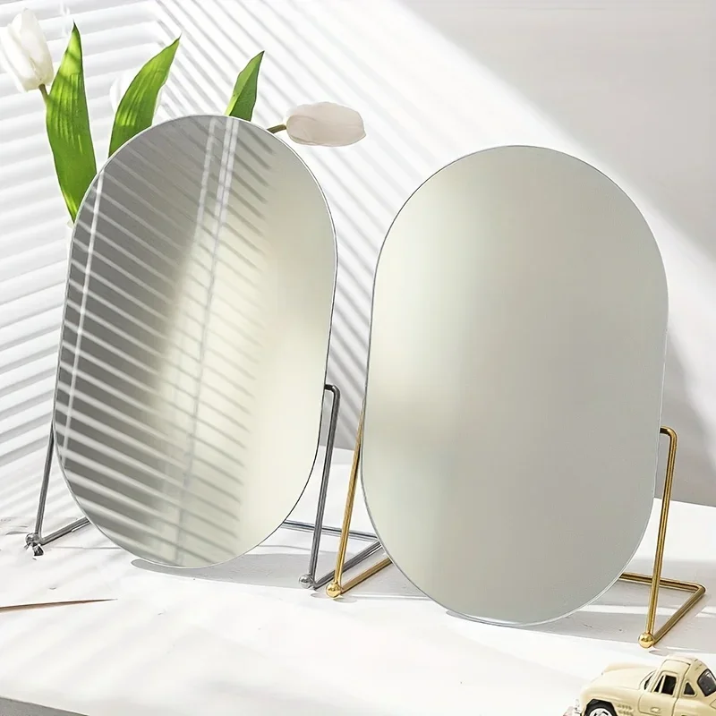 Oval Tabletop Vanity Mirror, 1pc Nordic Style Iron Art Makeup Mirror, Portable Desk Counter Top Mirror for Office, Bathroom Shav