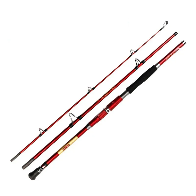 Portable Fishing Boat Rod Spinning Lure Ultralight Hard Carbon Fishing Rod 1.8 M 2.1 M 2.4 M Red Three-section New Fishing Pole