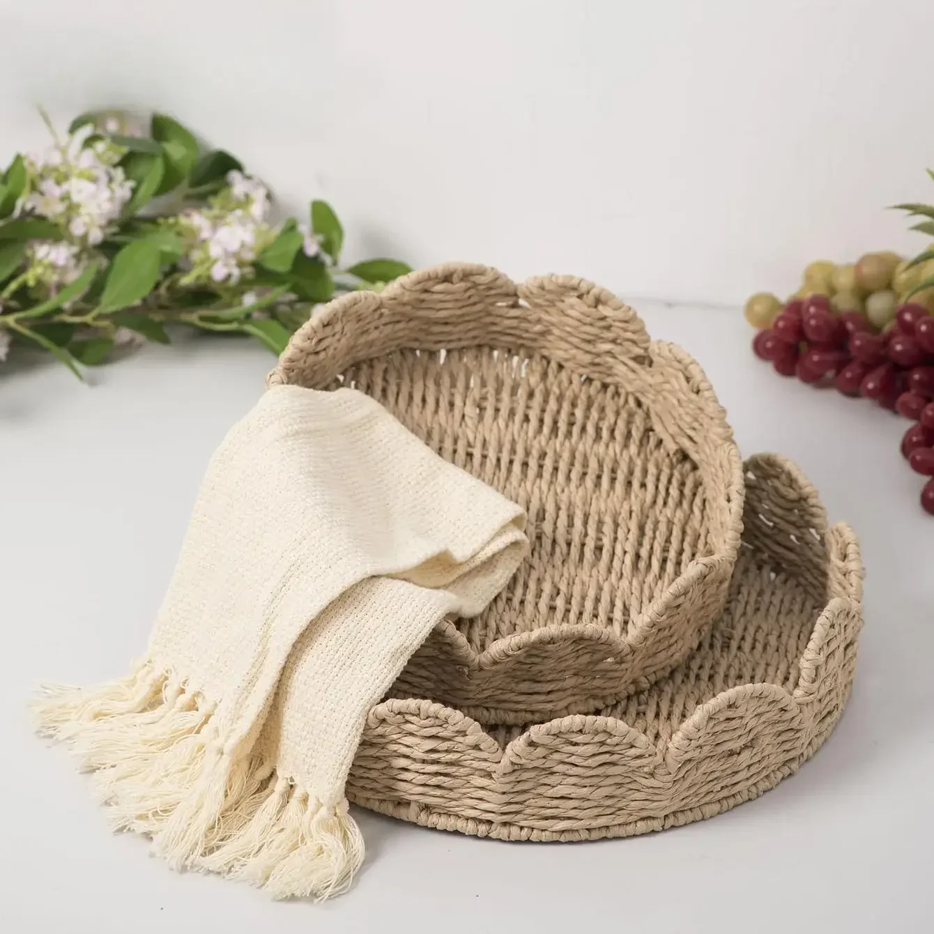 Hand-woven Paper Rope Storage Basket Retro Home Furnishings Desktop Sundries Storage Bathroom Hotel Decoration Wicker Basket