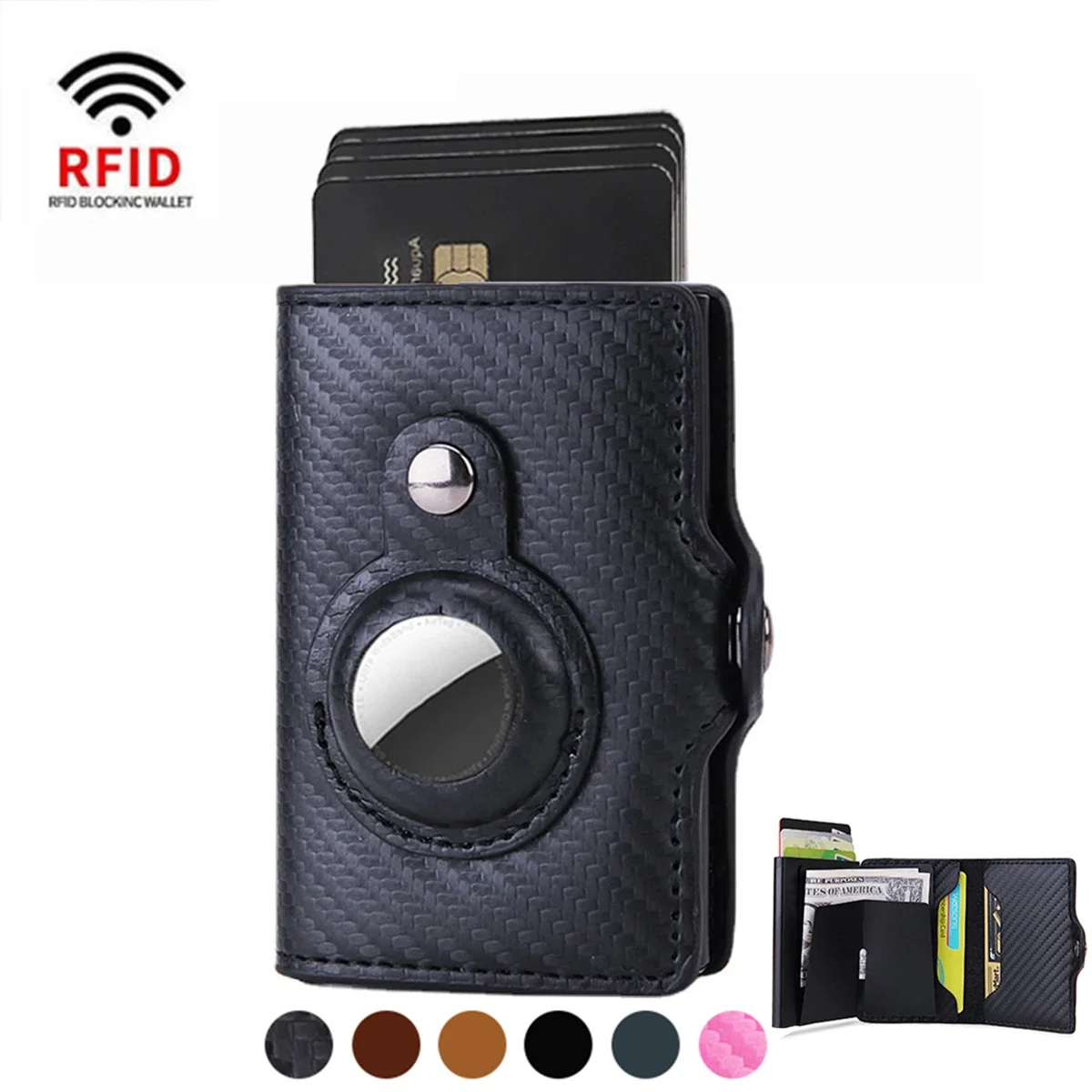 Carbon Fiber Rfid Card Holder Men Women Airtag Wallet Money Bag Leather Purse Thin Wallets For Apple AirTags Tracker Air Tag