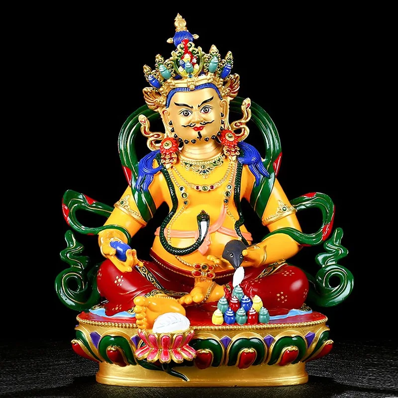 Tibetan ethnic copper God of Wealth Buddha statue, painted home decoration for worship, opening ceremony gift, yellow God of Wea