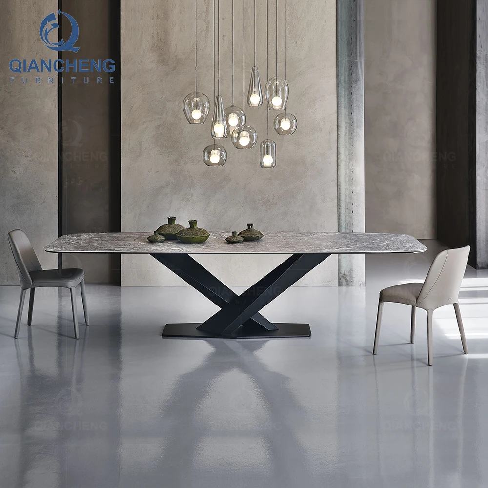 Dinig table set dining room furniture  8 seater modern black carbon steel marble dining table