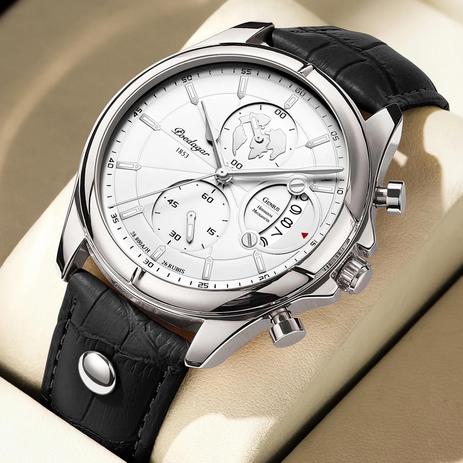 POEDAGAR Functional Man Watch Chronograph Date Waterproof Leather Watches For Men Brand Male Wristwatch Men's Quartz Watch Reloj