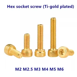 M2 M2.5 M3 M4 M5 M6 M8 DIN912 Golden Allen Screw Hex Socket Cap Cup Head Screw Ti-gold Plated Grade 12.9 Alloy Steel