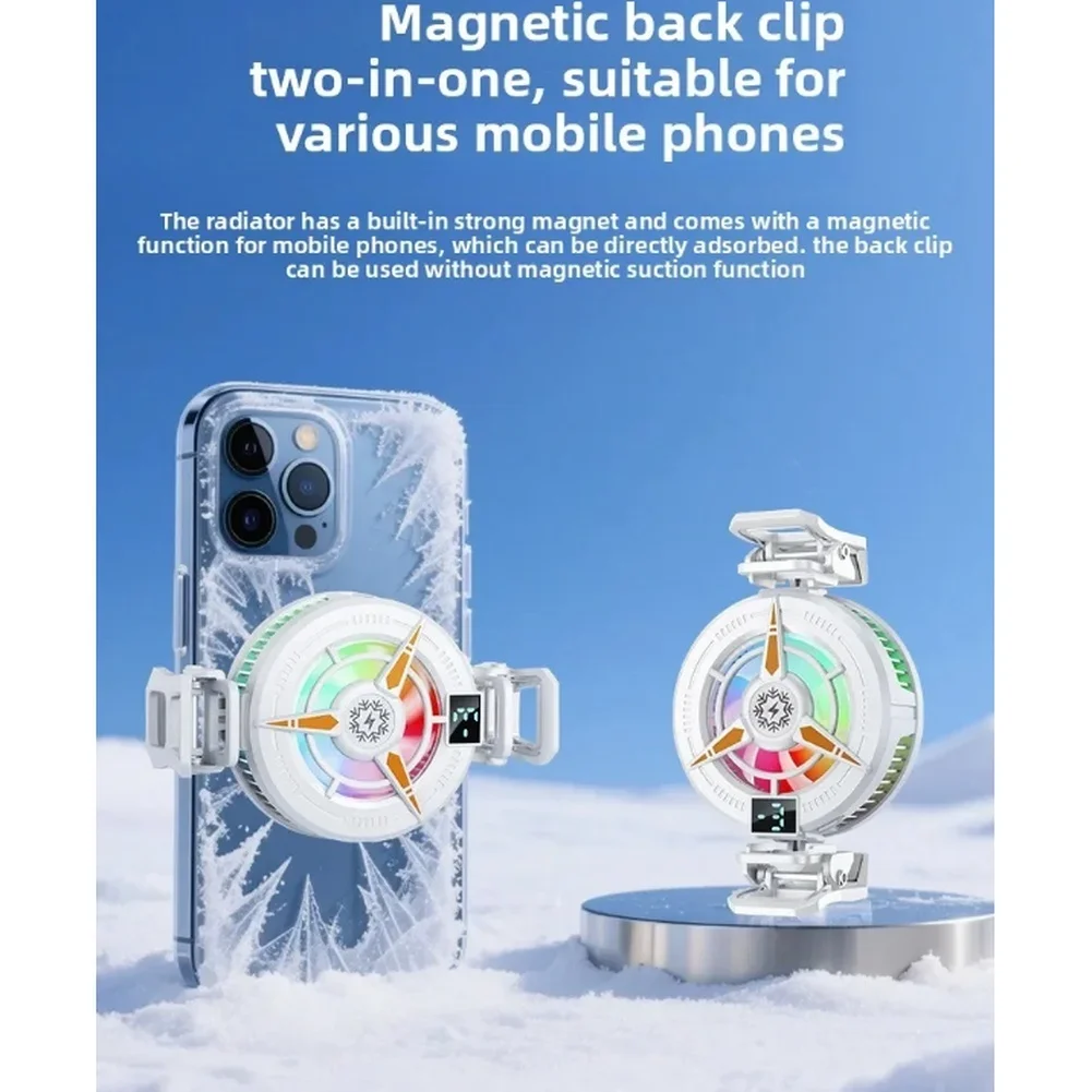 Magnetic Semiconductor Phone Cooler RGB Lights Digital DisplayCooling Fan Freeze Radiator for Gaming Tablet Streaming