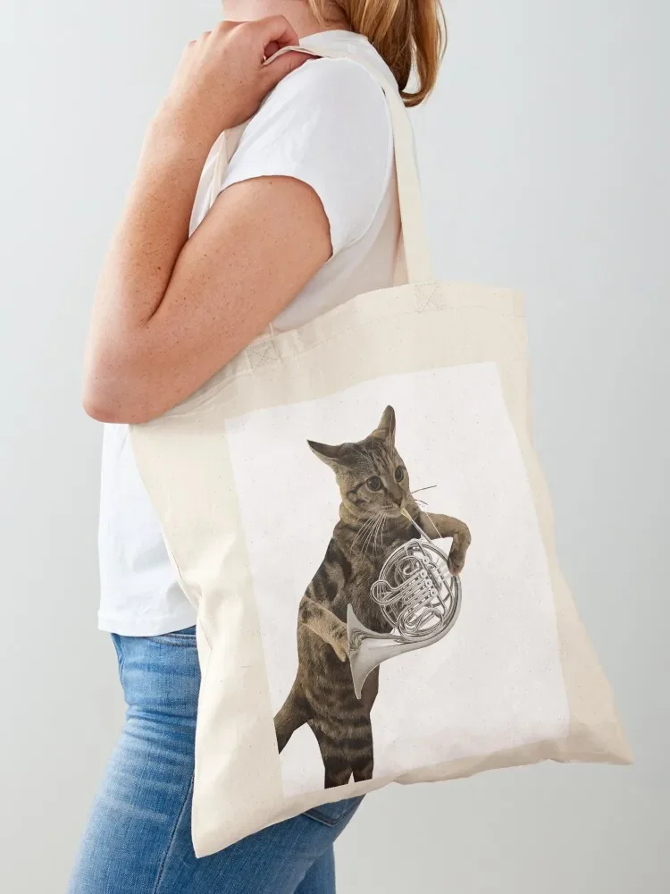 

French Horn Kitten Tote Bag free delivery bags Canvas bag for women Shopper handbag shopper bags