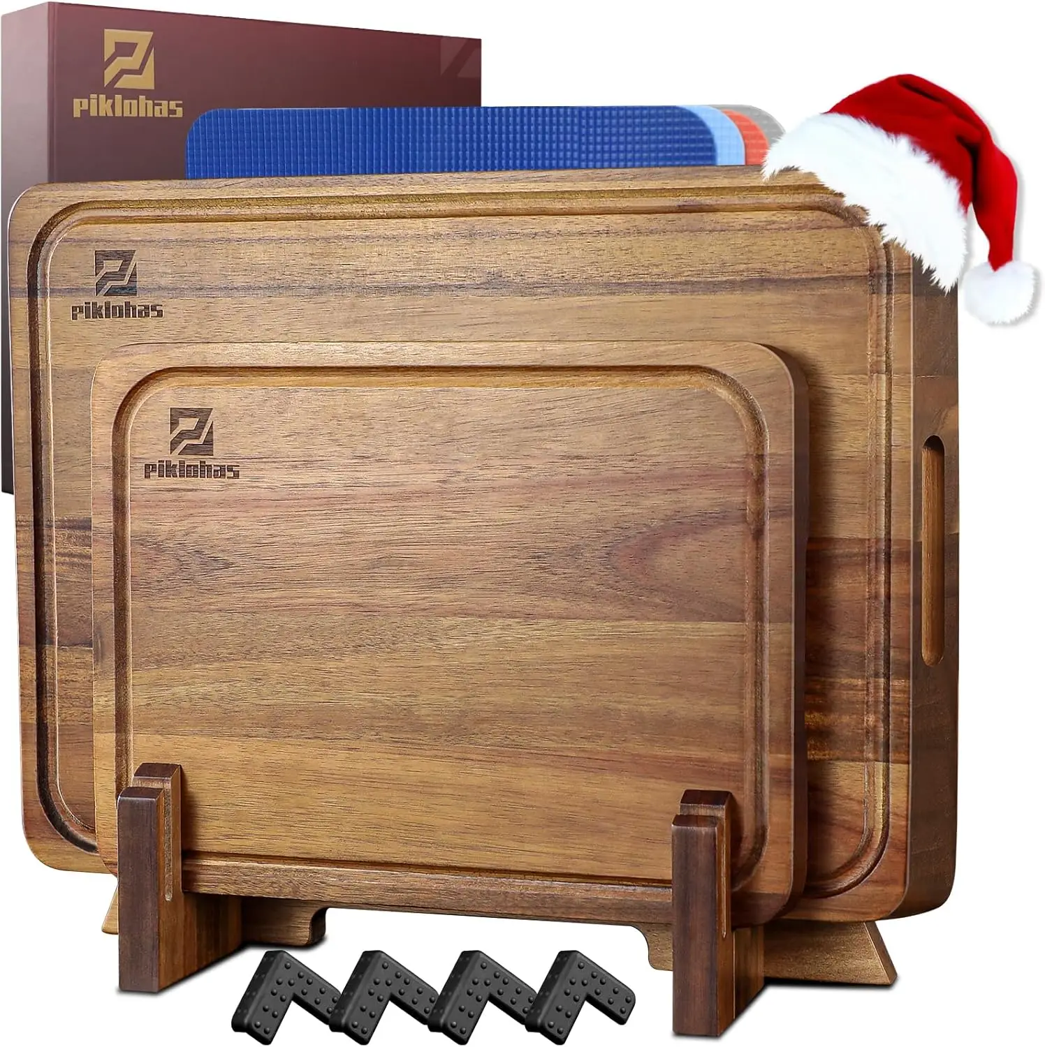 

Cutting Boards Large Set of 7, Acacia Wood Charcuterie Chopping Board for Kitchen with Holder Non Slip Feet, Plastic Ser