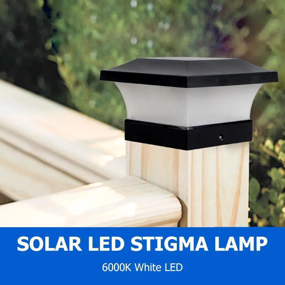 6LED Solar Garden Post Lamp Square Outdoor Waterproof Stigma Lamp Fence Decor
