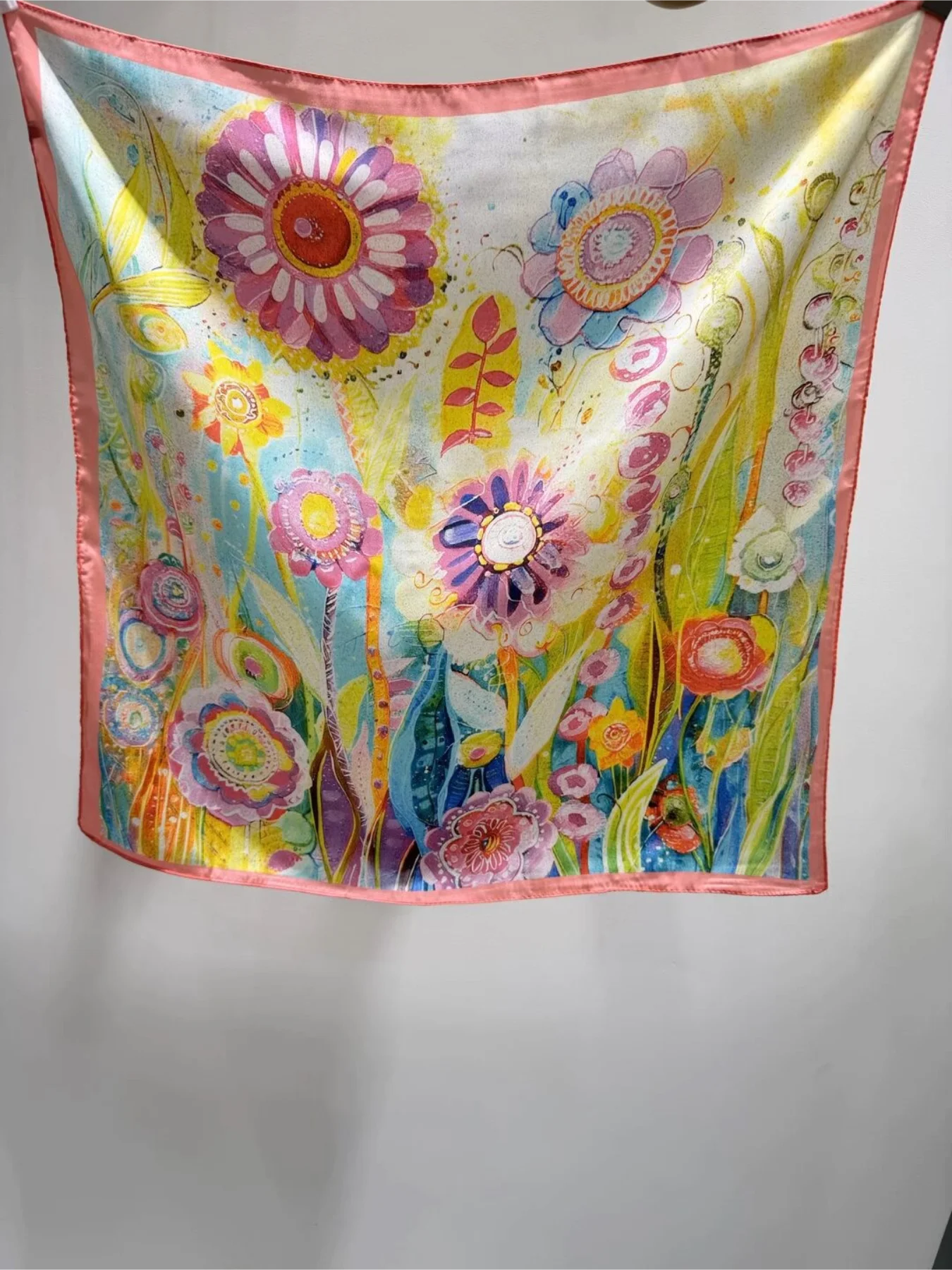 1 piece fashionable and high-end temperament square scarf watercolor landscape painting silk scarf commuter suit bag decorative