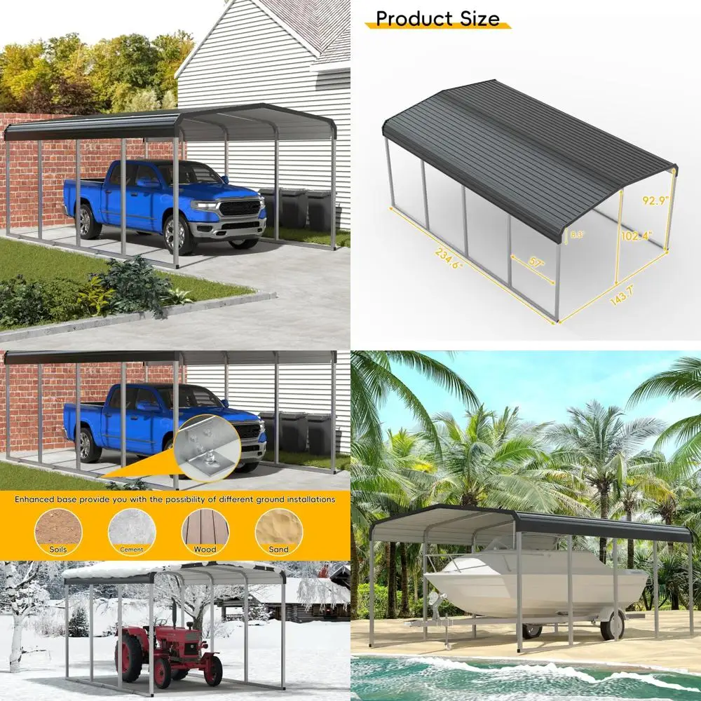 

durable 12x20 foot galvanized steel roof carport with metal kit and reinforced base